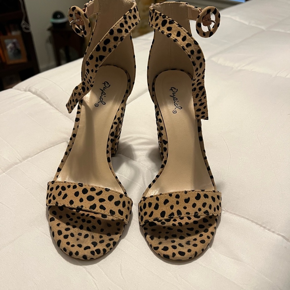 Leopard block heel sandals